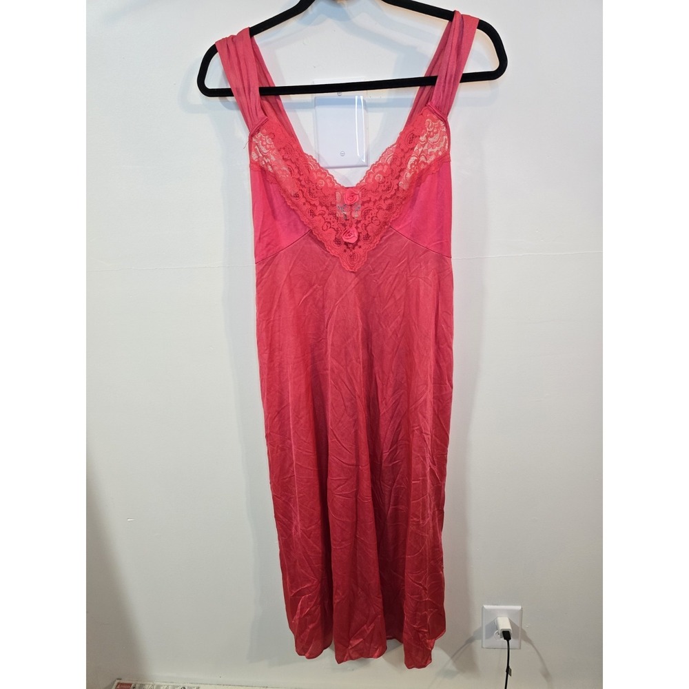 Vintage Quiet Moments Night Gown Coral Maxi Slip Dress Small Lace Satin Romantic